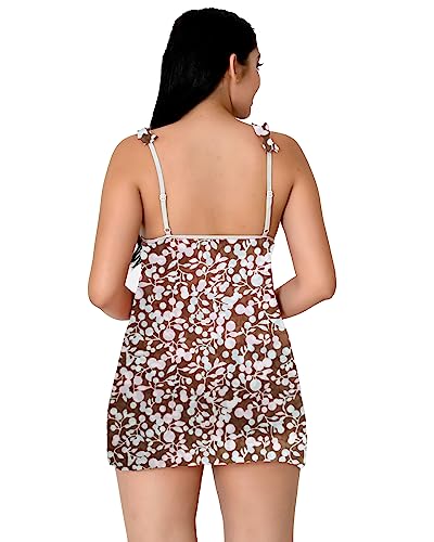 Image of Love Maker Net Above Knee Women Babydoll Floral Solid Nightwear S-3XL