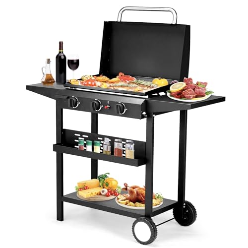 Portable 3-Burner Gas Griddle with Side Shelves