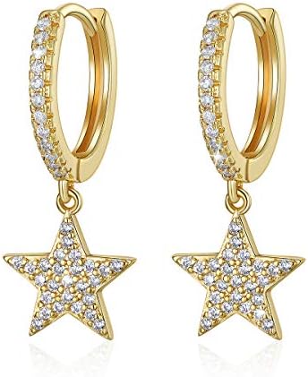 SIMPLGIRL Dainty Dangle Hoop Earrings for Women Girls 14K Gold Plated Geometric Triangle Cone Dangle Huggie Earrings