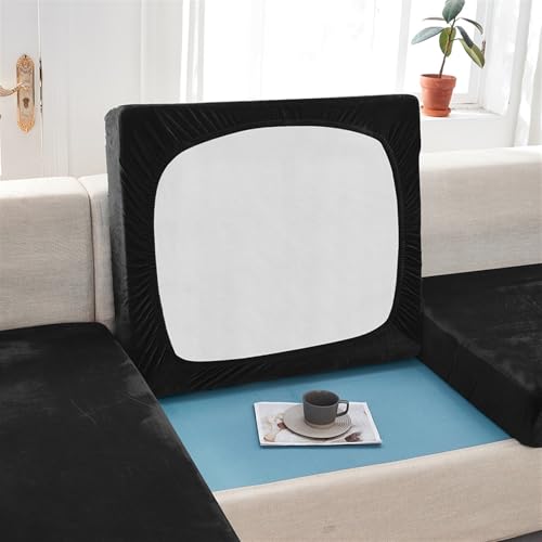 Icegrey Funda de asiento elástica de terciopelo para sofá, de alta elasticidad, para sofá, negro, 1 plaza Plus (65-95 cm)
