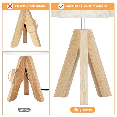 image for Brightever Small Table Lamp, Wooden Tripod Nightstand Lamp with Linen 