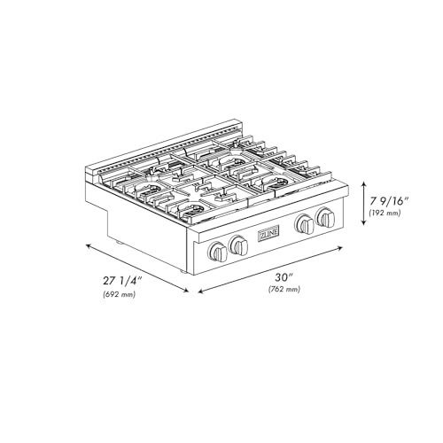 ZLINE 30 in. Paramount Gas Rangetop with 4 Burner DuoPro™ Cooktop in Satin Stainless Steel (PSRTS-30) - Thumbnail 7