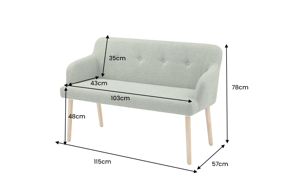 Riess Ambiente Nordische Sitzbank Scandinavia MEISTERSTÜCK - 115cm - Salbei Natur - Polsterbank aus Massivholz mit Armlehne