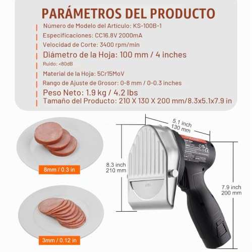 Miniatura 7 de Vevor Electric Shawarma Knife, 80w Cordless Battery Professional Turkish Knife, Commercial Stainless Steel Gyro Cutter, Doner Kebab Meat Slicer With 2 Blades, 4 100mm, 0-8mm Adjustable Thickness