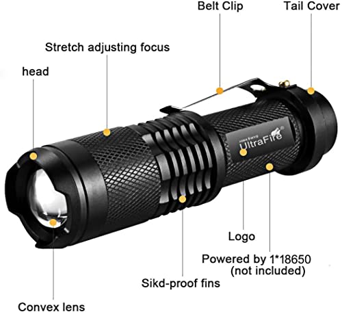 Ultrafire Tactical Flashlight Sk98 800 Lumens Adjustable Focus 3 Mode Small Portable Torch 5 Pack #TOP1