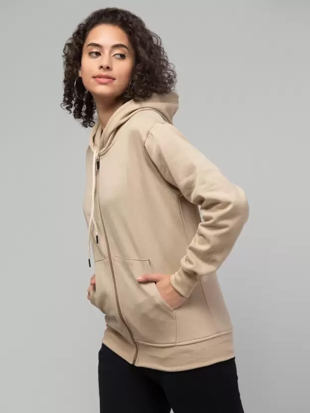 Image of Women's Solid Casual Zipper Cotton Relaxed Fit Sweatshirt for Winter