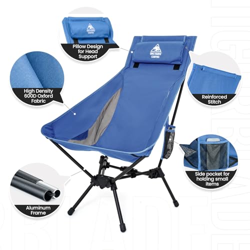 Image of ONETIGRIS Tigerblade High Back Camping Chair with Pillow Design, Comfortable Widened Seat Folding Chair