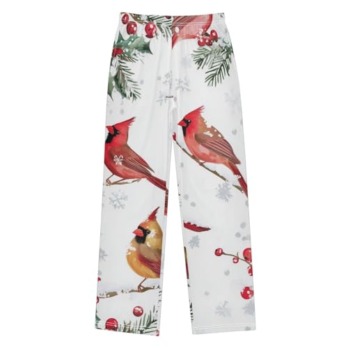 Cardinal Bird and Snow Boys Long Pants Soft Trousers Elastic Waist Kids Lounge Bottoms with Pockets S-XL
