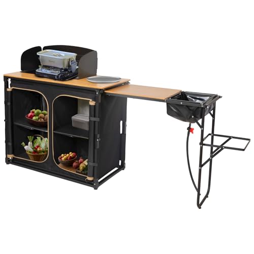 KingCamp Campingküche faltbar mit Spüle, Campingschrank Bambus,Outdoor...