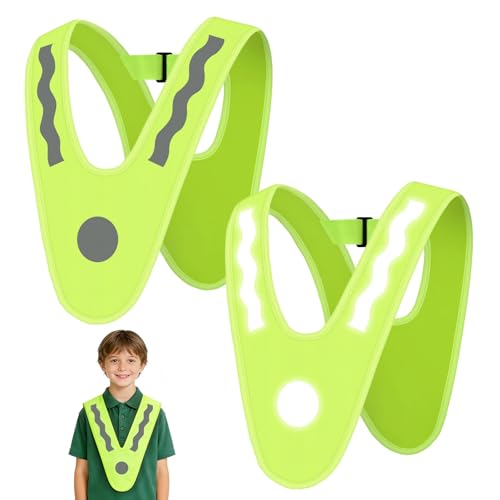 AYBUY Gilets de Sécurité pour Enfants, Gilet réfléchissant en Forme de V, 2 Pièces Gilet Reflechissant Velo Enfant, Gilets de Sécurité Réglable, pour...