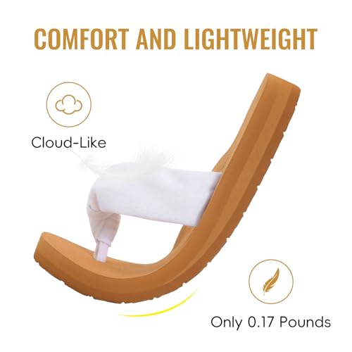 Evshine Women's Flip Flops, Comfortable Yoga Mat Thong Sandals with Soft Knit Straps, Moderate Arch Support, Summer Sandals for Home, Beach, Pool, Travel, White Khaki 42 — view 5