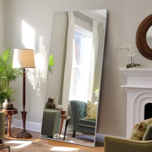 Image of NeuType 71 inchx32 inch Large Full Length Mirror Home Gym Mirror Aluminum Alloy Frame Floor Mirror Wall-Mounted Mirror for Living Room, Bedroom, Hanging or Leaning Against Wall, Sand Gray, No Stand