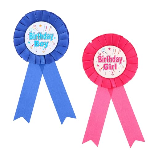 SYEYCW - SYEYCW 2 Stück Geburtstagsabzeichen, Junge und Mädchen Rosette Abzeichen, Blau und Rose Geburtstag Abzeichen Dekoration Set, Accessoire für Den Besonderen Tag, für Kinder Party Dekoration Zubehör