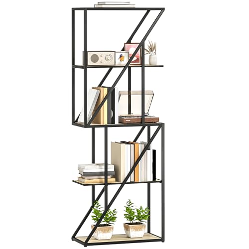 HOMCOM Librería de 5 Niveles, Estantería para Libros Industrial con Estantes Abiertos y Marco de Acero Entrecruzado, para Salón, Dormitorio, Oficina, 60x30x165 cm, Roble