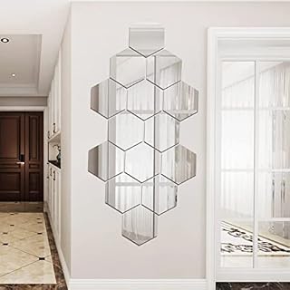 TAIANJI 16PCS Non Glass Mirror Plastic Sticky Mirror Tiles DIY Decorative Mirrors Mirror Sheet Self Adhesive Flexible for Home Decoration and Dorm, Door, Bathroom, Living Room