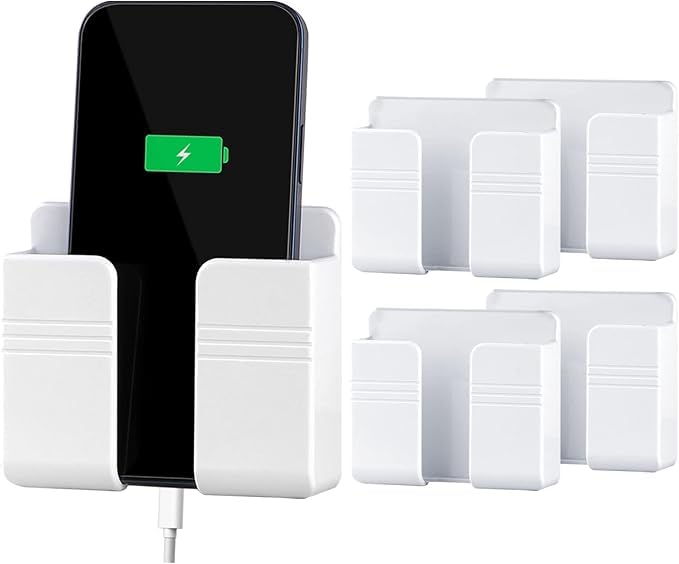 Image of EDNITA Mobile Phone Charging Stand | Self-Adhesive Holder for Shower, Multi-Functional Storage, Bedside Fixed Rack, Bedroom, Office Accessories (Pack of 5, White)
