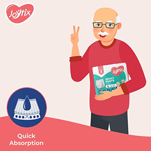 Image of JOYFIX Unisex Adult Diapers|Pant Style|Waist Size 96-150 Cm (38 inch-59 inch)|Extra Large|Odour Lock|Anti-Bacterial Absorbent|Xl (10 Pieces)
