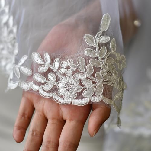 Velo de novia para ceremonia en jardín y fotografía de bodas con encaje elegante 5
