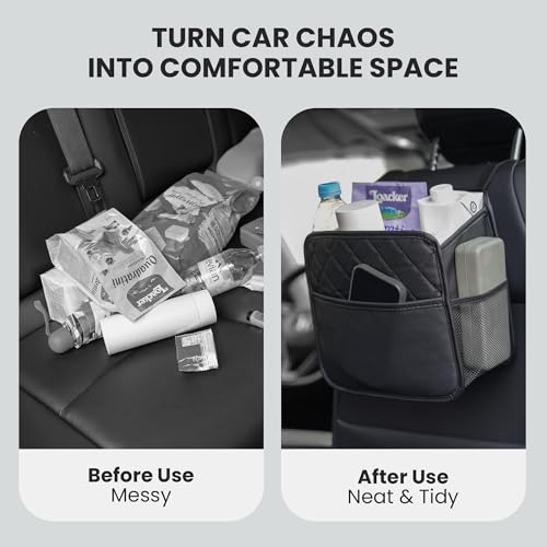 ISIMEE Backseat Car Organizer, PU Leather Car Storage with 2 Mesh Pockets, 9.8\" x 9.8\" x 5.5\", Foldable & Universal, For Car, Truck, SUV - Thumbnail 6