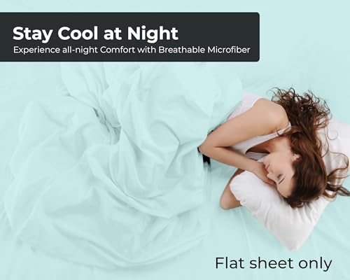 Image of Royale Linens Full Flat Sheet - Ultra Soft Brushed 1800 Microfiber Flat Sheets Only - Wrinkle Free & Stain Resistant - Hotel Quality Top Sheet for Bed (Full, Aqua)