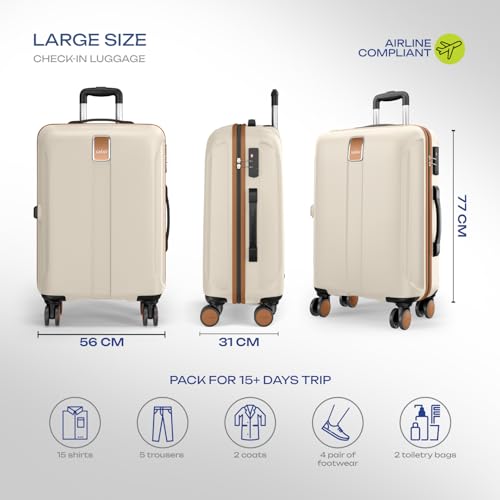 Image of Safari Thorium Royale 8 Wheels 77cm Large Size Trolley Bag Hard Case Checkin Polycarbonate Luggage, TSA Lock, Wet Pouch Organized Interior, Suitcase for Travel, Trolley Bags for Travel, Vanilla Tan