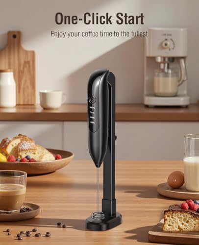 Electric Milk Frother Handheld: coffee frother rechargeable 3 in 1 - LED Display, Wireless Charging  - Additional View