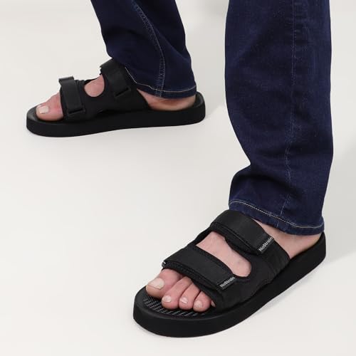Image of NoStrain Men's Casual Sandals - Comfortable, Washable & Waterproof Open-Toe Footwear for Men with 4-Point Adjustable Velcro Strap, Heel Cushioning & Triple-Density Sole