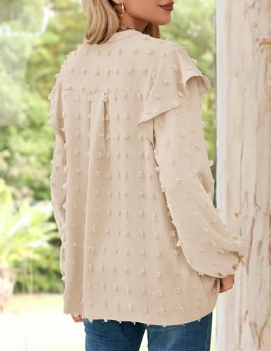 ZESICA Womens Ruffle Long Sleeve Chiffon Blouses V Neck Swiss Dot Fall Shirts Dressy Casual Tunic Tops4
