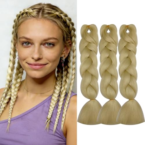 Herina 613# Blonde Braiding Hair For Braids 24inch Jumbo Fake Braid Hair Extensions For Dutch Braid Or Mix Color Fake Hair Braids(3pcs/pack)