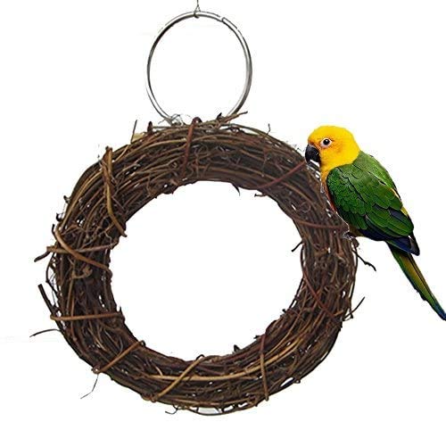 Image of Litewoo Bird Chew Toy Swing Perch Natural Rattan Hoop Parrot Stand for Parakeet Cockatiel Conure Finch Lorikeet Lovebird Budgie African Grey Caique Canary Cage Accessories