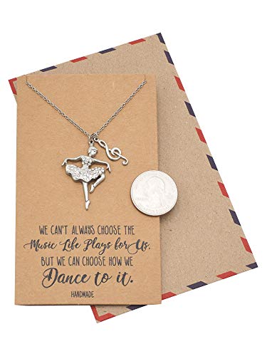 Quan Jewelry Birthday Jewelry Necklace Gifts for Women Ballerina and Music Note Pendant Necklace with Inspirational Quotes on Greeting Card