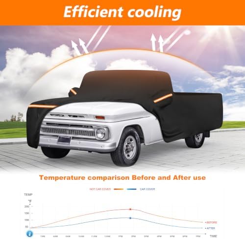 Car Cover for Chevrolet C10 C20 K10 K20 GMC 1000/K1000/1500/K1500/2500 1960-1991, 2-Door Standard Cab 8ft Long Bed, Waterproof Truck Cover with Cotton Lining & Zipper, All Weather UV & Dust Protection — view 5