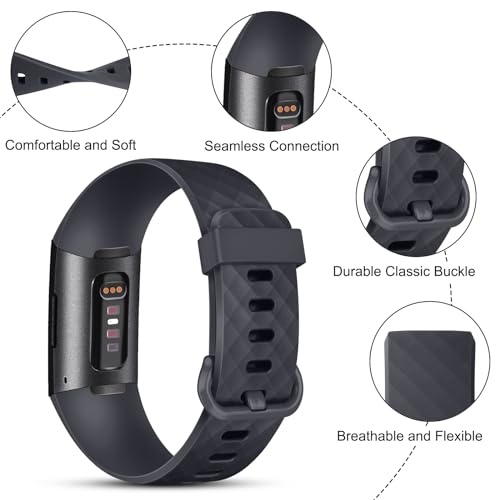 Image of Tobfit Watch Strap Compatible with Fitbit Charge 4 / Fitbit Charge 3 (Watch Not Included), Removable Soft Belts for Charge 3 /4 Wristband, Smartwatch Band for Men & Women (S, Midnight)