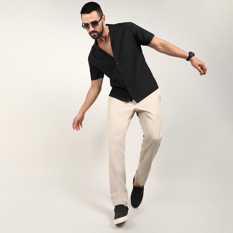 Image of CAHOOT Men's Self-Design Striped Shirt for Casual Wear | Spread Collar | Long Sleeve | Button Closure | Shirt Crafted with Comfort Fit for Everyday Wear