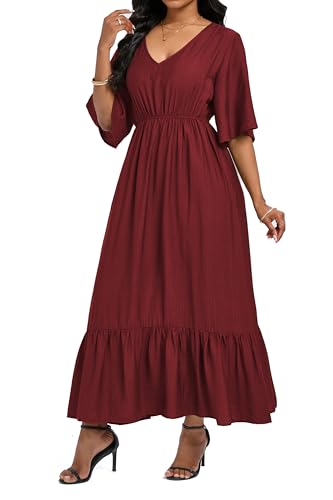 Image of Women's Summer Short Sleeve Maxi Floral Flowy Dresses with Pockets