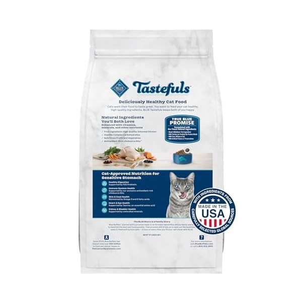 Blue Buffalo Tastefuls Natürliches Trockenfutter für ausgewachsene Indoor-Katzen, Huhn & brauner Reis Rezept, 3,2 kg, Beutel – Bild 3
