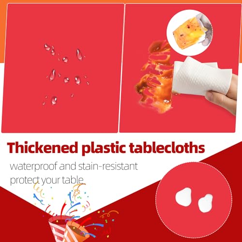 Image of tujol Red 6 Pack Plastic Table Cloth 84 inch, Disposable Round Tablecloth Table Cover, Plastic Tablecloths for Parties