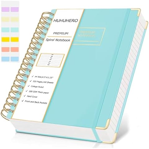 Huhuhero Large Spiral Notebook, Lined Journal Notebook 8.5" x 11", Spiral Journal for Women Men, 100Gsm Thick Paper Hardcover Bound Notebooks for Work Writing School, 24pcs Index Tabs, Mint Green Cover