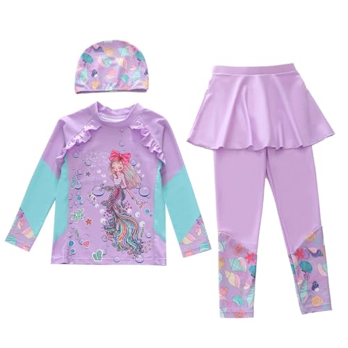 Traje de baño para niñas con manga larga anti quemaduras solares UPF 50