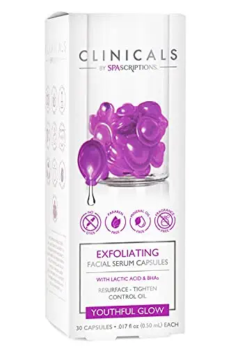 Clinicals Exfoliating Facial Serum Capsules - Exfoliating Biodegradable Eco-Friendly Capsules (30 ct.) Deep penetrating moisture with Lactic Acid and Beta Hydroxy Acids (BHAs)