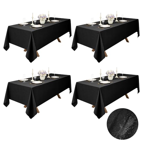 Decorelia Waterproof Black Table Cloths for Rectangle 6 Ft Table-4 Pack, Washable Polyester Rustic Faux Linen Reusable Table Cloth Cover for Wedding,Outdoor,Events, Party,Banquet, Dining, 60x102 Inch