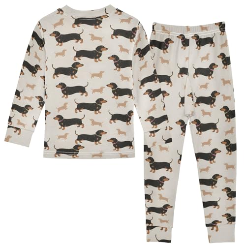 Black Dachshund Pattern Cute Pajama Sets Long Sleeve Top and Pants, Snug Fit Sleepwear for Night Wears2