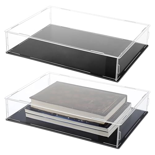 2 Pcs Book Display Case,Acrylic Display Case,Stamp or Coin Collection Display Case,Display Case for Collectibles,UV Protection,Self-Assembly Dustproof,Black PVC Base