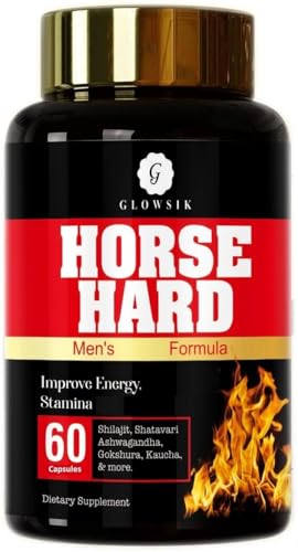 Image of Glowsik Horse Hard Men's Energy & Stamina Support Capsules | Herbal Formula with Shilajit, Ashwagandha, Shatavari, Gokshura & Kauch Beej | Daily Vitality Supplement for Men (60 Capsules .)