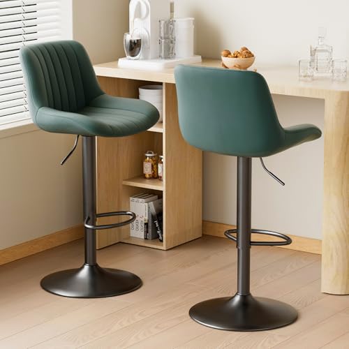 Image of Nalupatio Bar Stools Set of 2, Adjustable Modern Swivel Bar Stools with Backs, Counter Height Performance Fabric Island Chairs for Home Kitchen, Dark Green