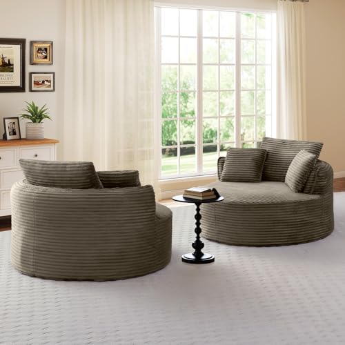 Sillón Redondo Plegable Tela Corduroy Camel miniatura 4