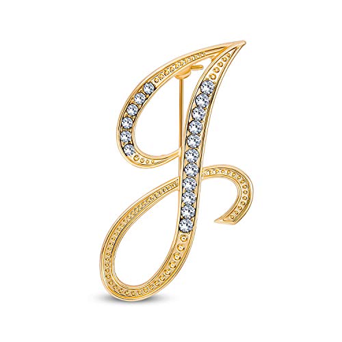 Image of Bling Jewelry Large Statement ABC Pave Crystal Cursive Script Monogram Letters Alphabet Initial Scarf Lapel Pin Brooch For Teen Women Rose, Yellow Gold Silver Plated