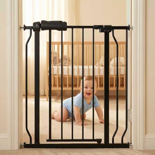 24-29 Inch Narrow Baby Gate Small Pressure Mounted No Drilling Dog Gate for Stairs & Doorways Black Metal Safety Gate Indoor for Kids and Pets