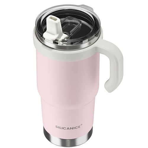 Image of For Iced Coffee & Smoothies - Never Drink from a Moldy Lid Again: 24oz Hygienic Tumbler, 100% Leakproof Lid & Removable Foldable Spout. Reinforced Base, Fits Cup Holders-Pink sand