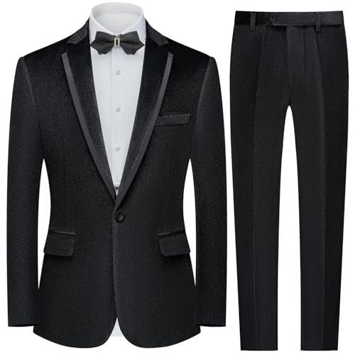 MAGE MALE Men's 2 Piece Velvet Suit One Button Tuxedo Set Slim Fit Luxurious Suits for Party, Dinner, Weddings
